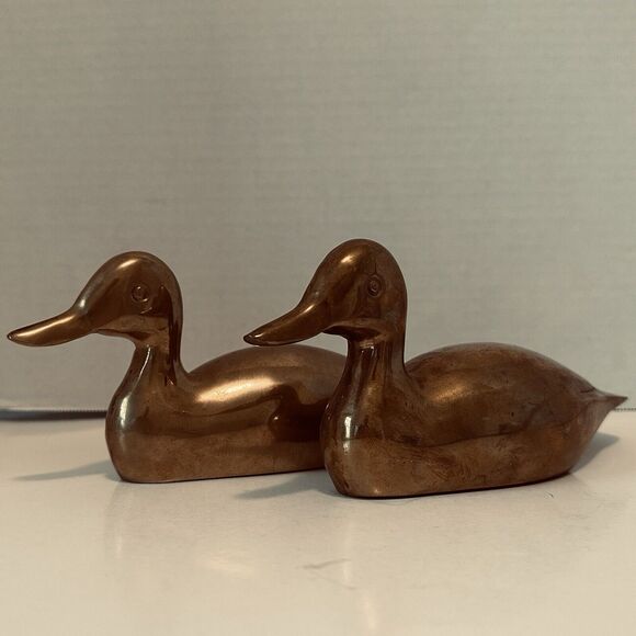 VTG Solid Brass Duck Decoy Pair 9" x 4" Figurine Bookend Paperweight Bird - Picture 2 of 16